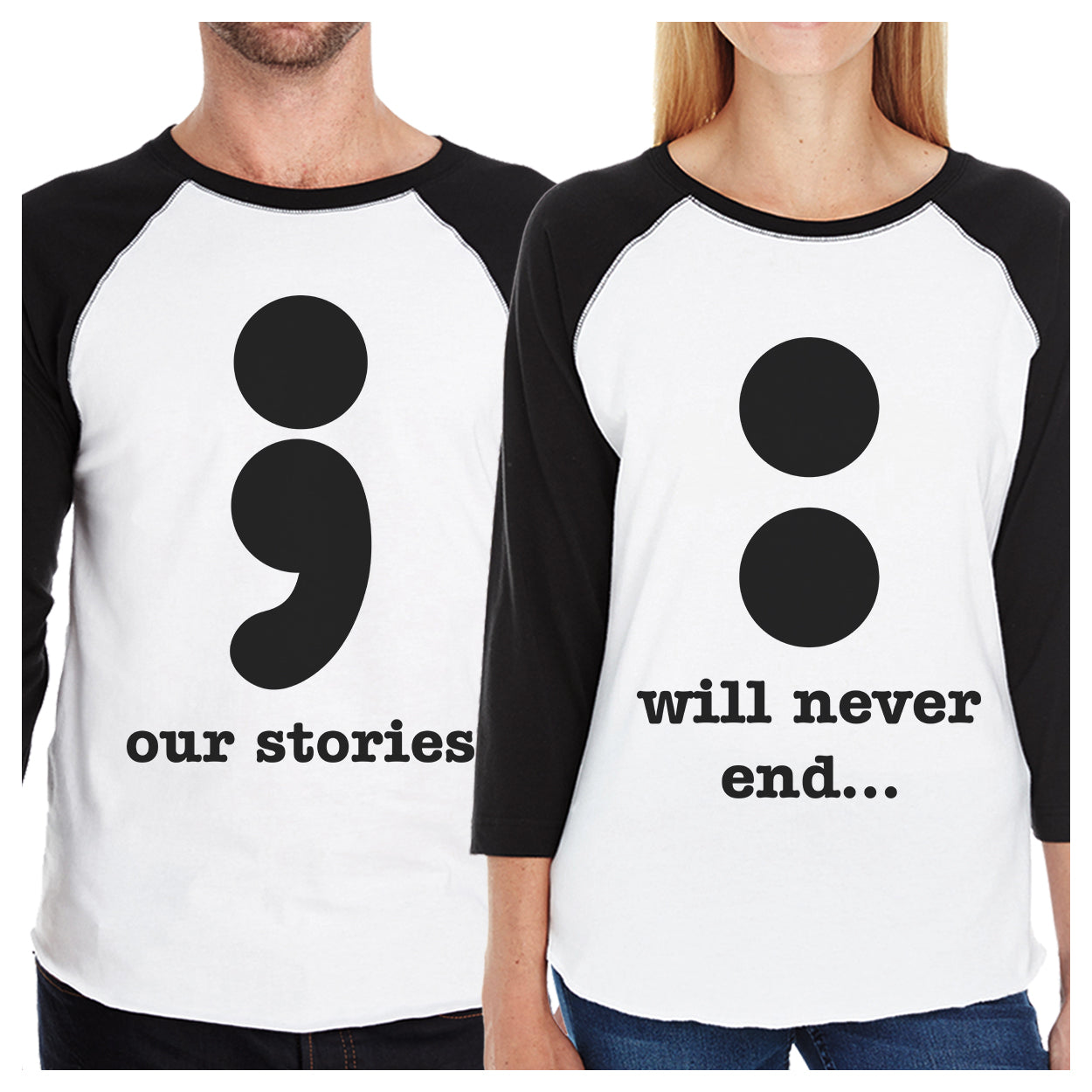 Our Stories Will Never End Matching Couple Black And White Baseb