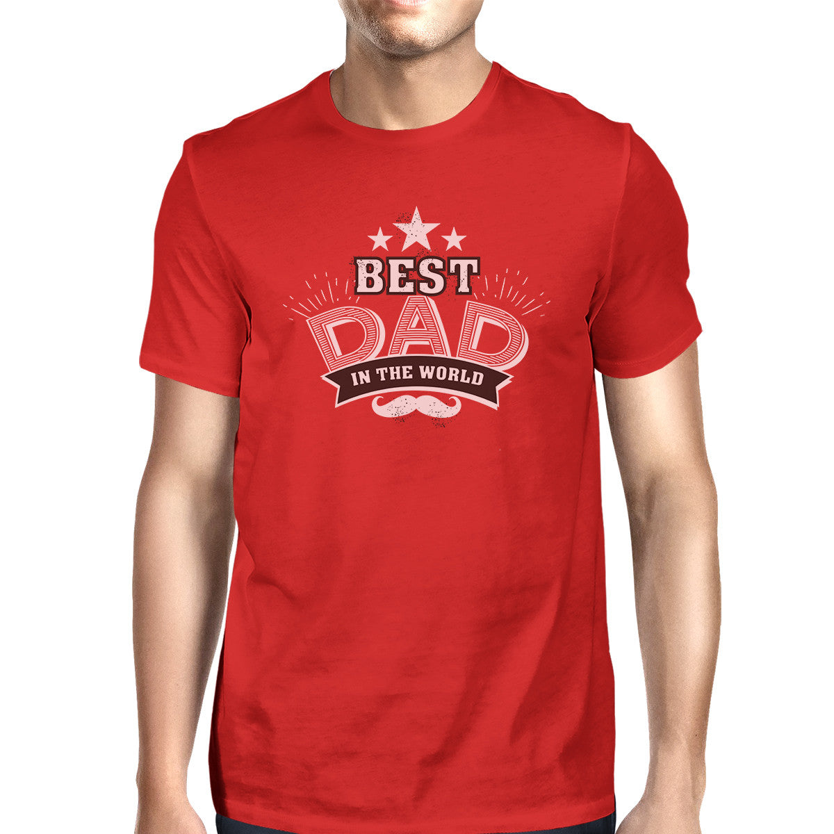 Best Dad In The World Mens Red Round Neck Cotton Tee Funny Dad G