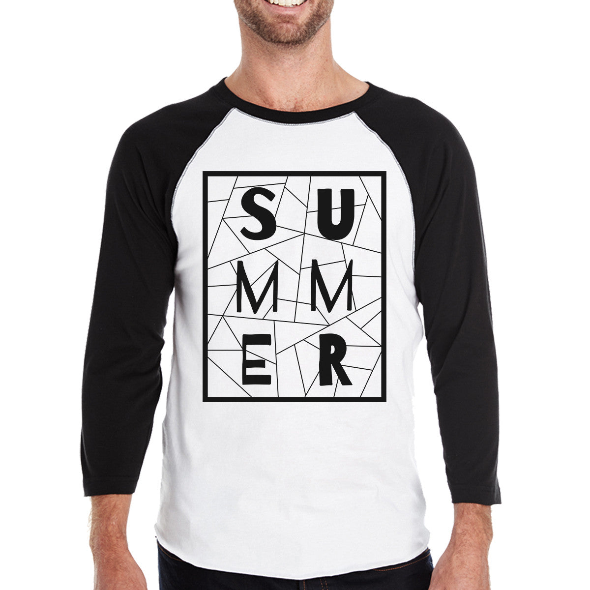 Summer Geometric Lettering Mens Baseball Tee Graphic Raglan Shir