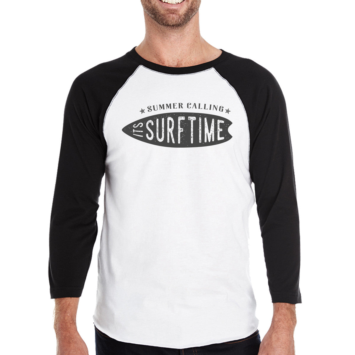 Summer Calling It's Surf Time Mens Black And White Baseball 