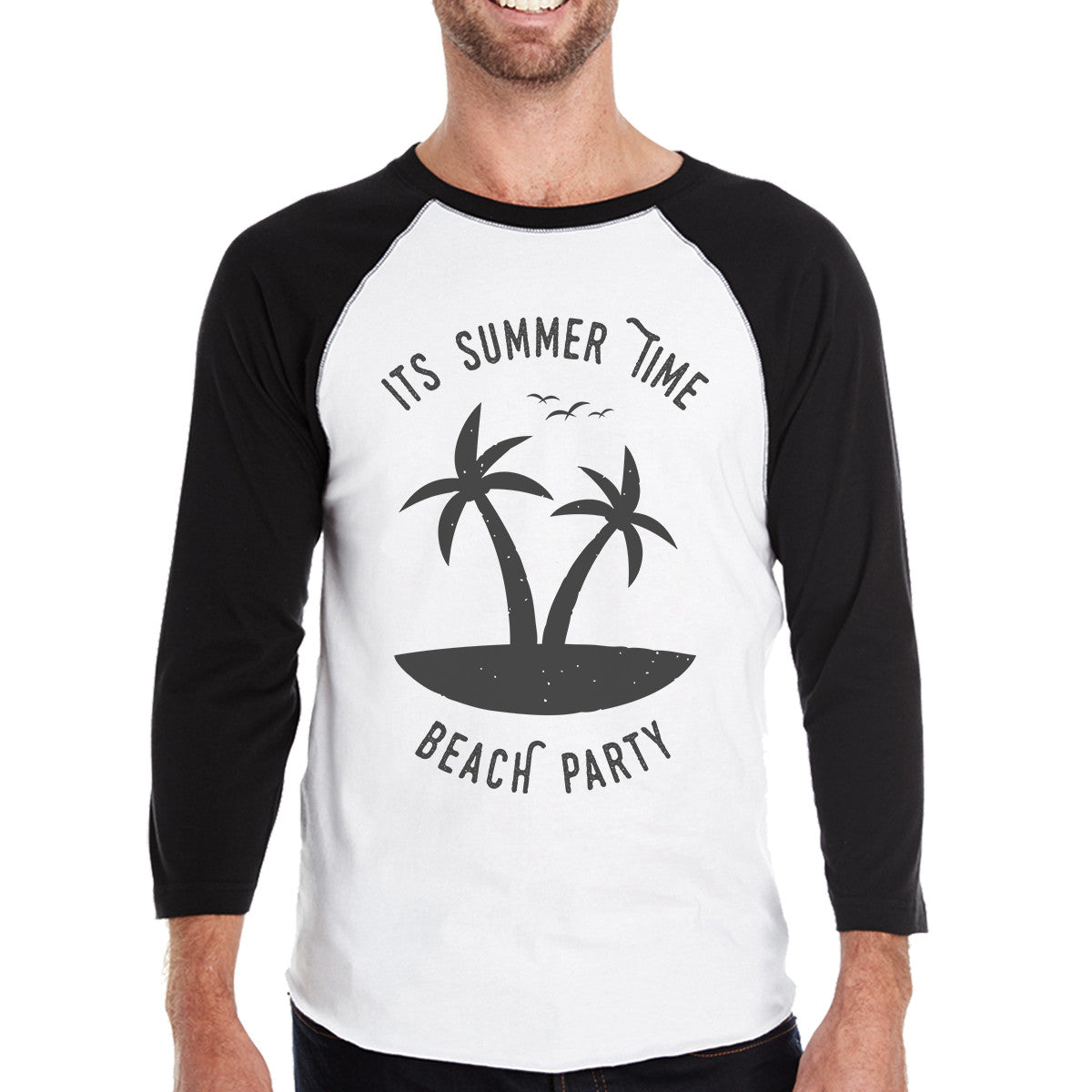 It's Summer Time Beach Party Mens Black And White Baseball S