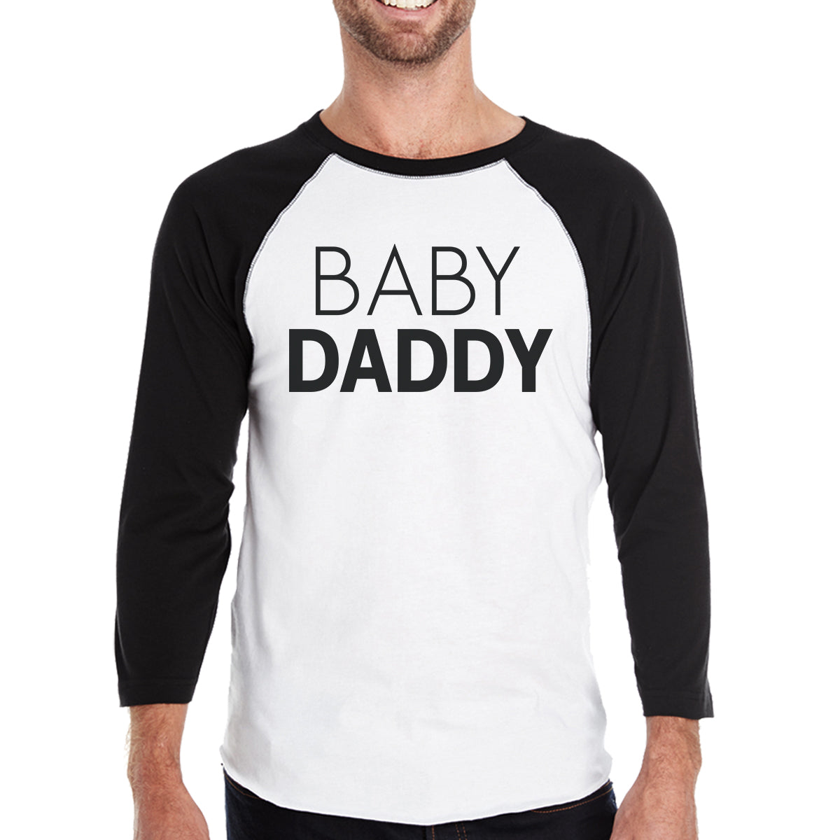 Baby Daddy Baby Mama And Baby Mens Black And White BaseBall Shir