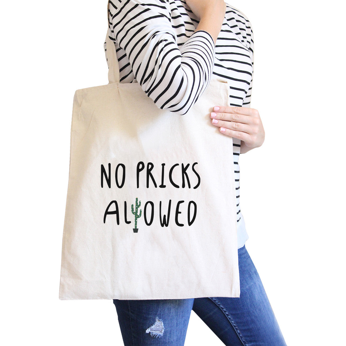 No Pricks Allowed Natural Canvas Bags Back To School Bag Tote Bag