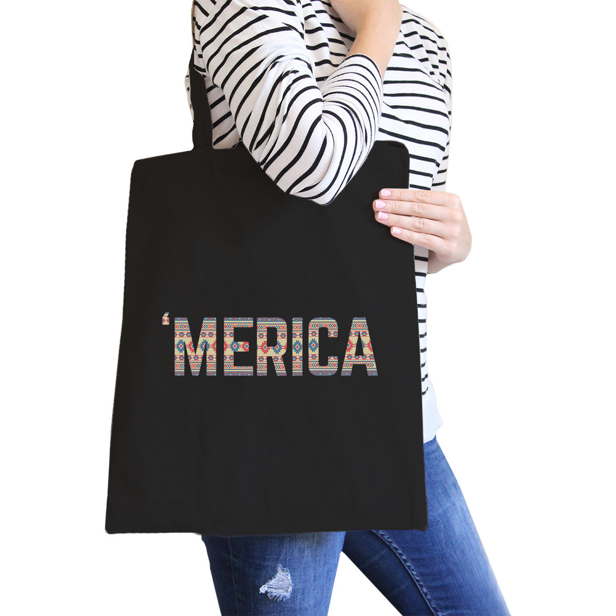 With 'merica Black Canvas Bag Tribal Pattern America Letteri