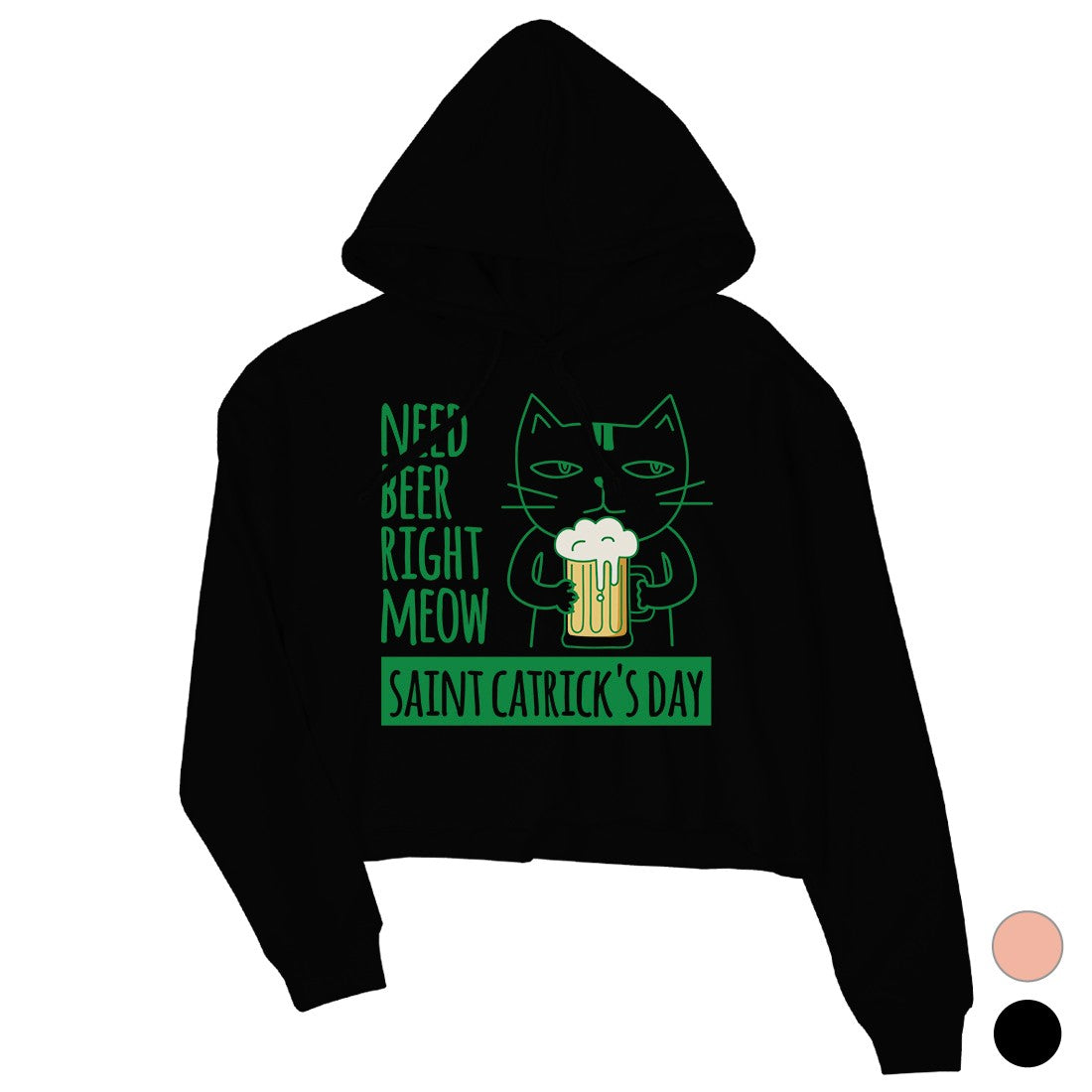 Beer Cat Patrick's Day Womens Crop Hoodie Pullover Cute Irish Theme