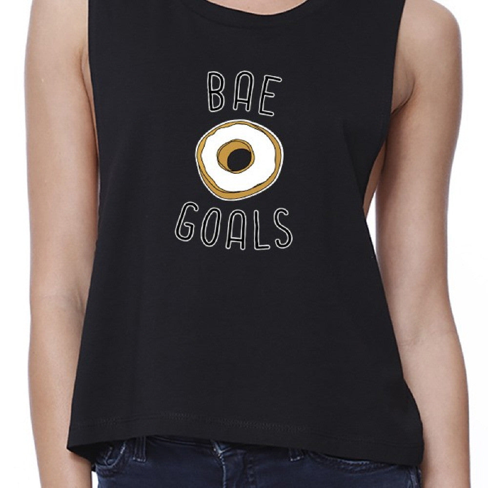 Bae Goals Womens Black Crop Tee Cute Bagle Print Gift Ideas For Her