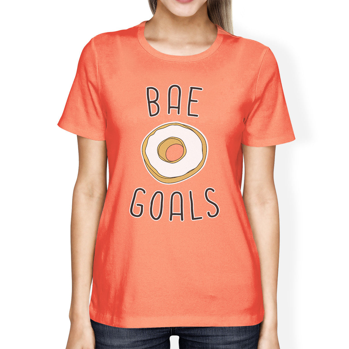 Bae Goals Women's Peach T-shirt Simple Typography Cute Graph