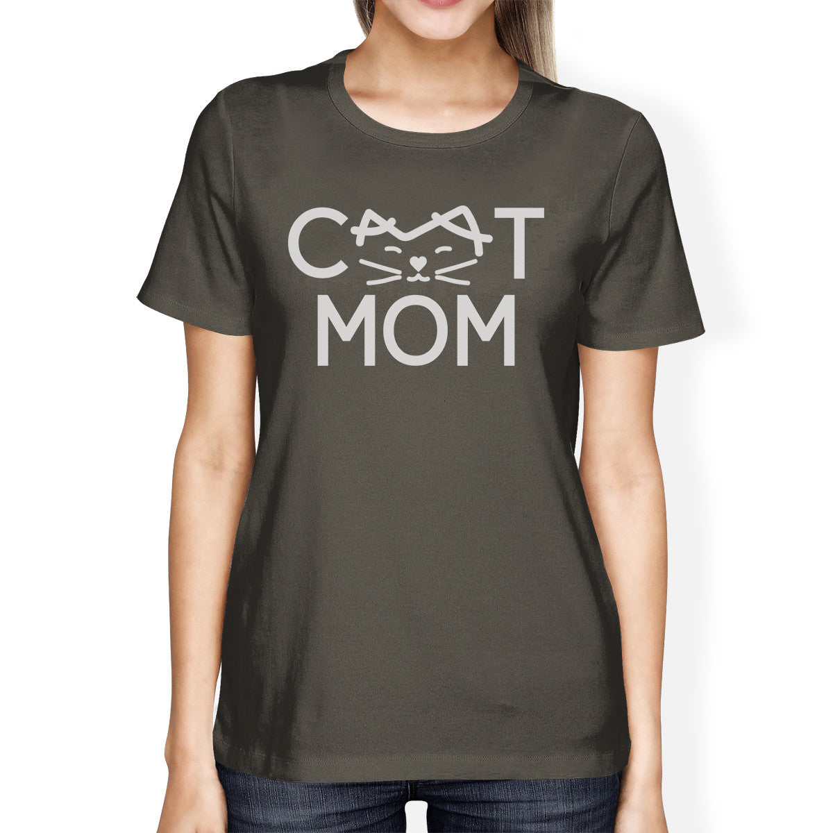 Cat Mom Womens Dark Grey T Shirt Cute Graphic Tee Gifts For Moms