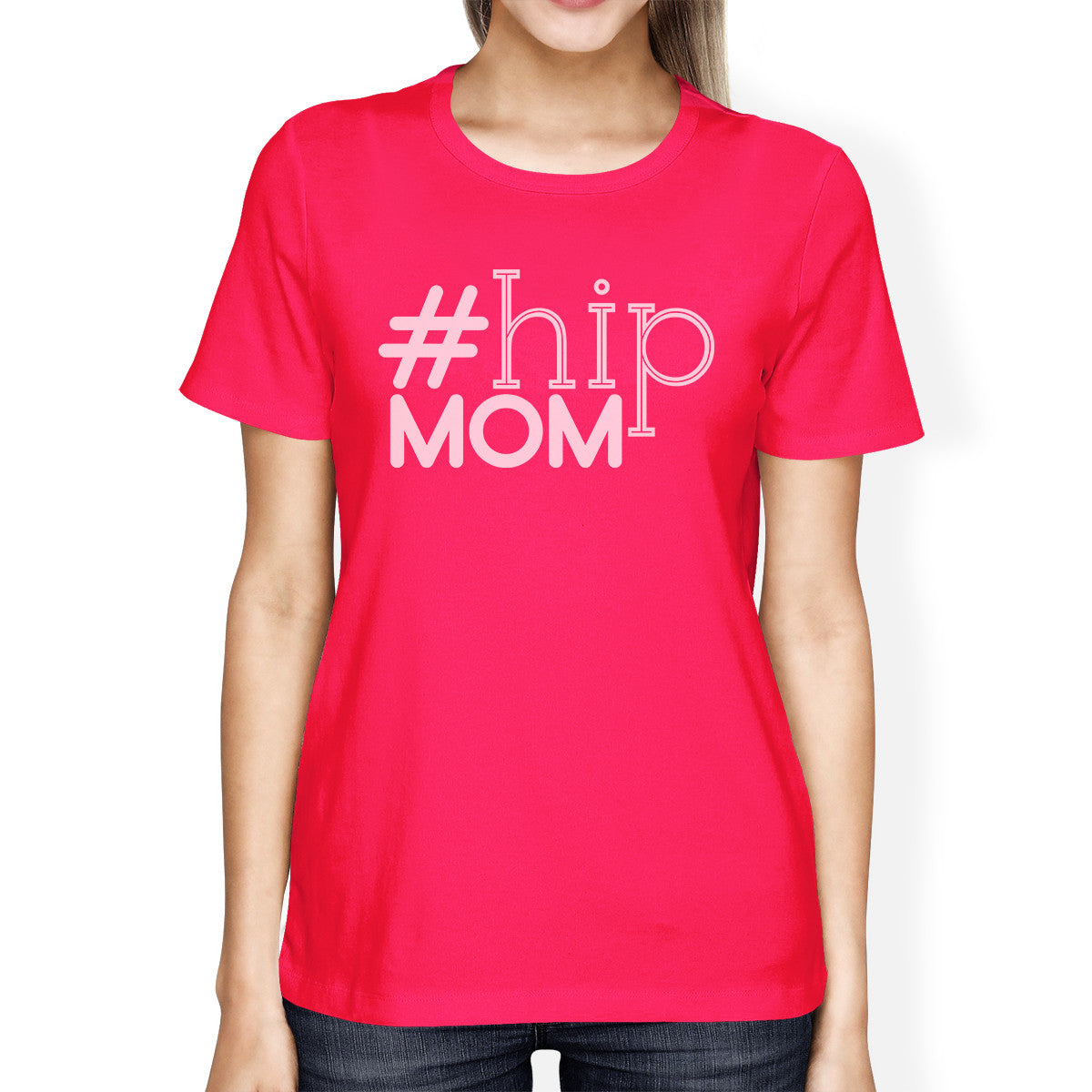 Hip Mom Womens Hot Pink Round Neck Tee Trendy Design Mother'