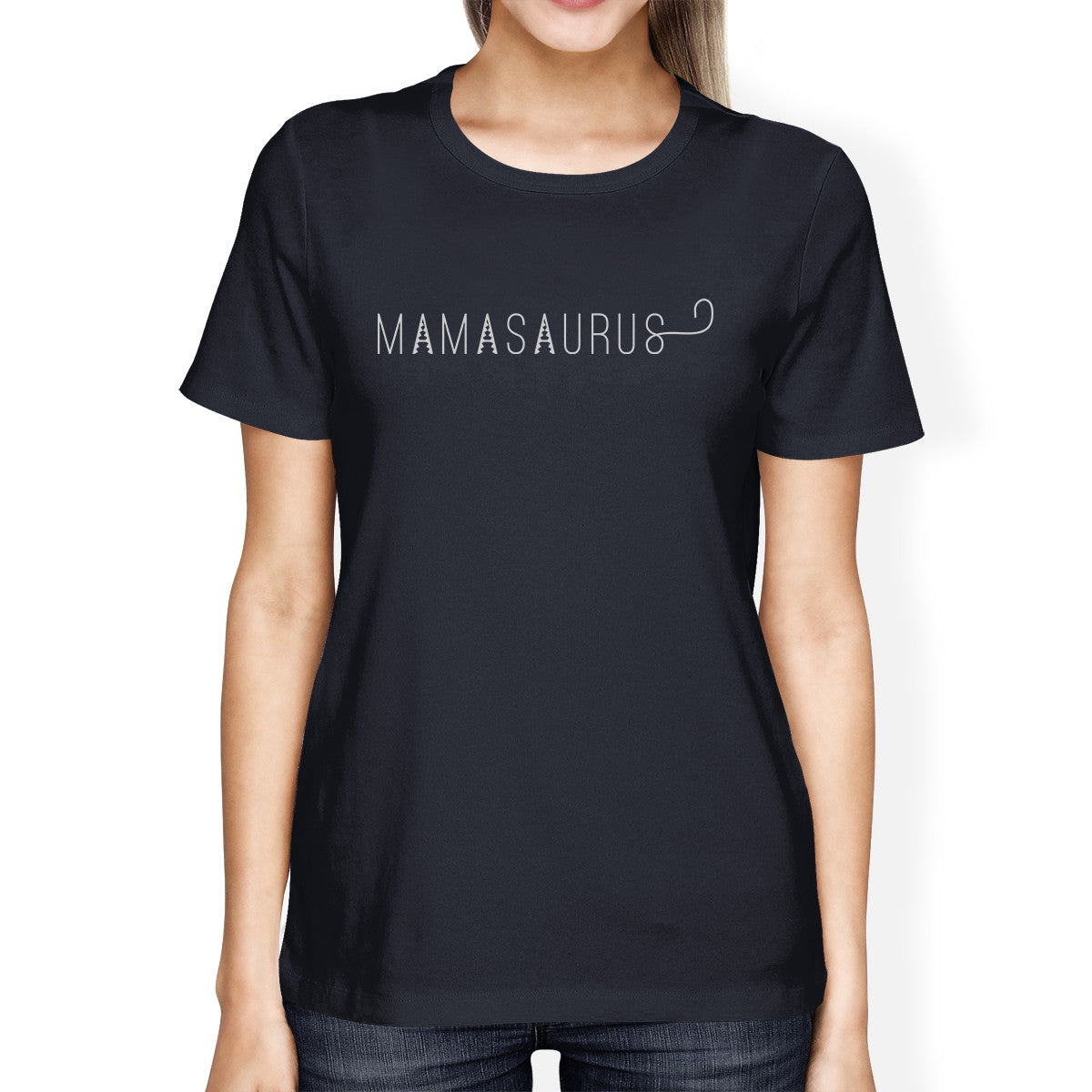 Mamasaurus Women's Navy Cotton Graphic Tee Cute Gifts For Ne