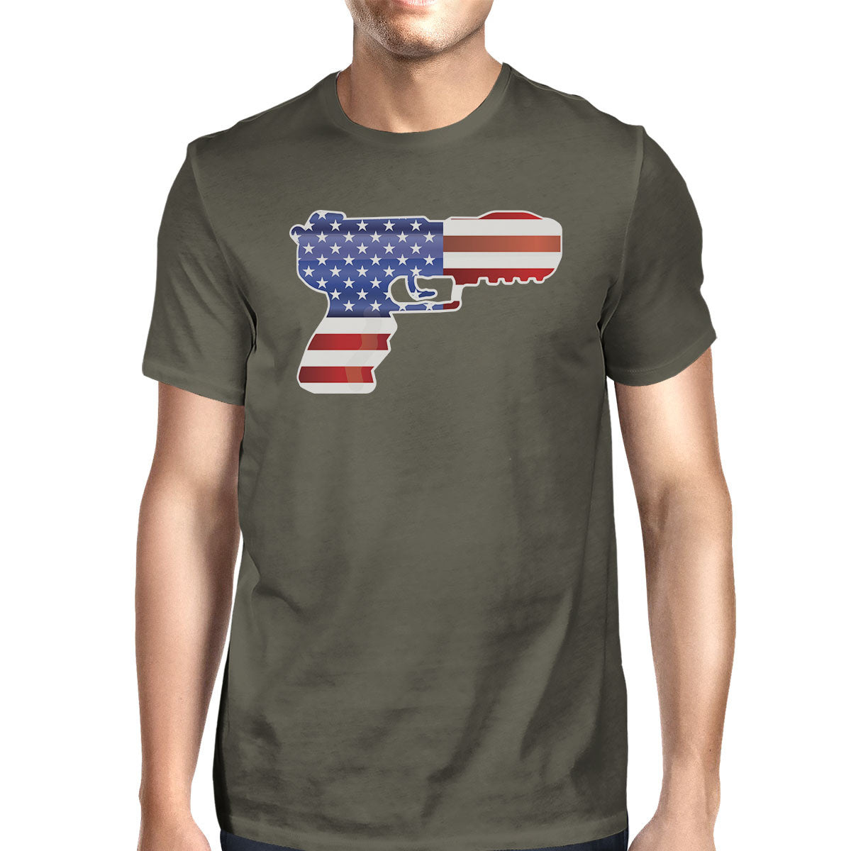 Pistol Shaped American Flag Mens Dark Gray Graphic Cotton Tee Shirt