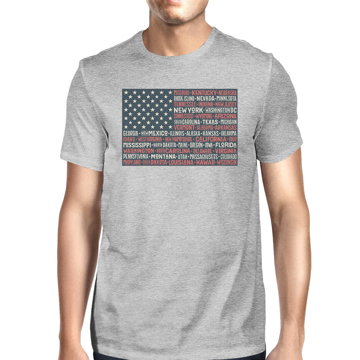 50 States US Flag American Flag Shirt Mens Gray Cotton Graphic T