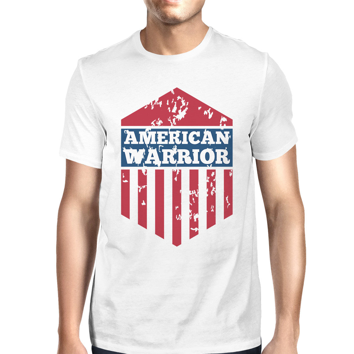 American Warrior Tee Mens White Cotton Tshirt American Flag Shir