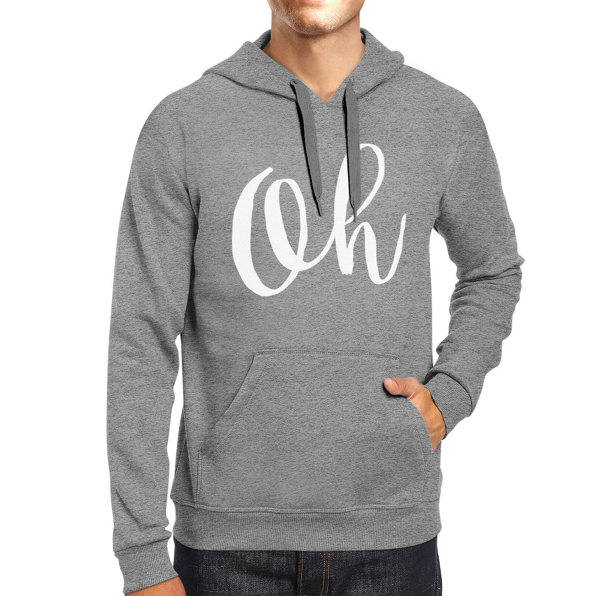 Oh Calligraphy Typography Heather Gray Hoodie Pullover Fleece