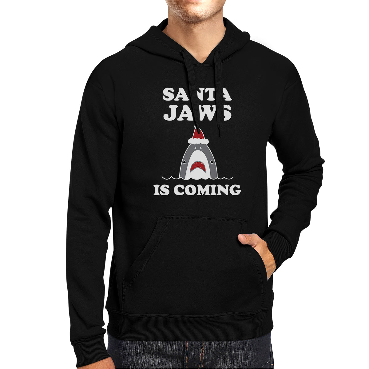 Santa Jaws Is Coming Black Hoodie