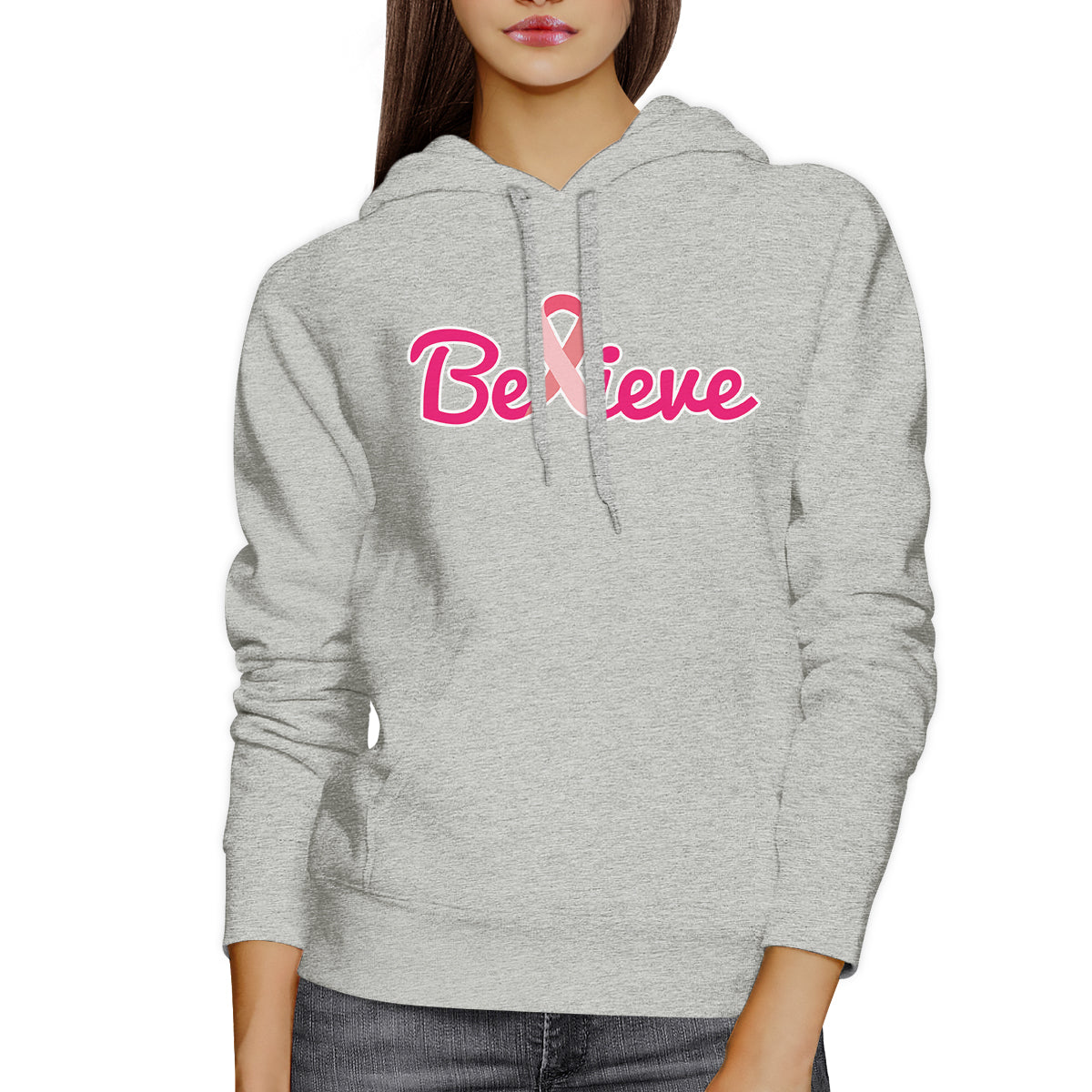 Believe Breast Cancer Awareness Grey Hoodie