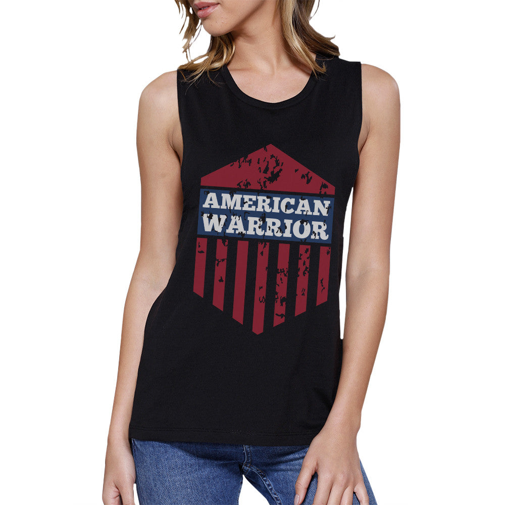 American Warrior Black Crewneck Cotton Graphic Muscle Tee For Wo