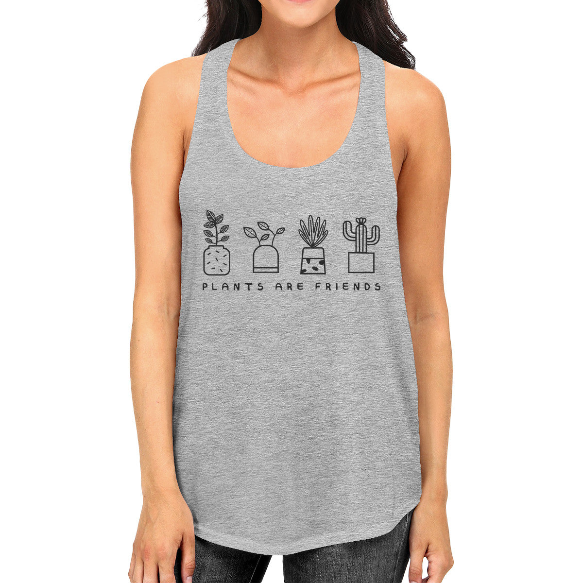 Plants Are Friends Gray Sleeveless Tee Womens Graphic Top For Mo