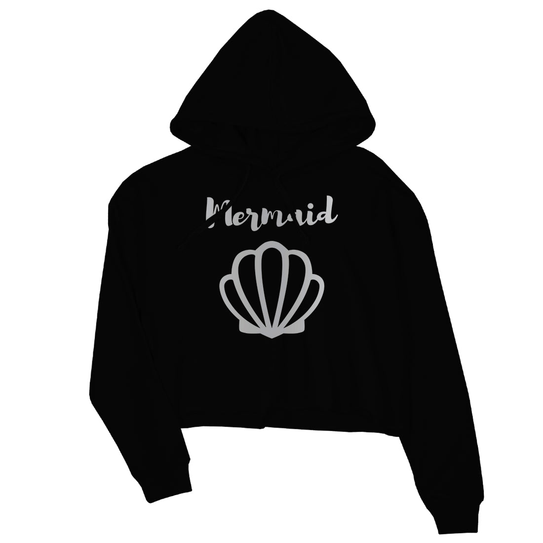 Bride Mermaid Seashell-SILVER Womens Crop Hoodie Modern Grateful