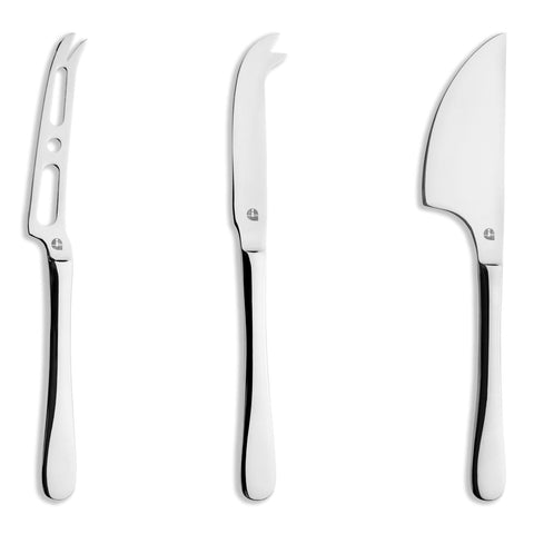 Thee cheese knife set on a white background