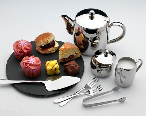 Bellux Stainless Steel Tea Set and Afternoon Tea Cakes and Treats