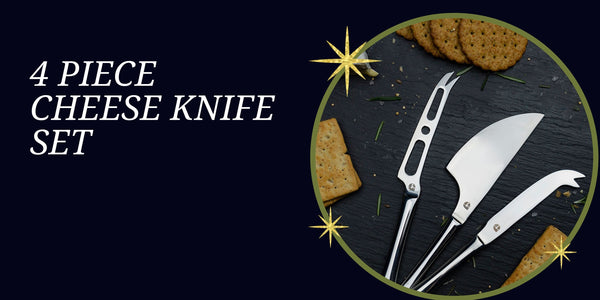 Stainless steel cheese knife set on a cheese board