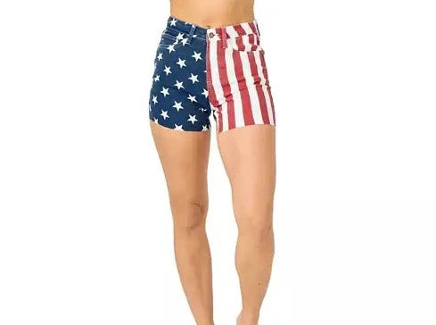 America Flag Fray Hem Shorts [150273]