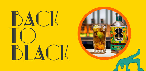 A picture of an 8Track Spiced Rum Signature Cocktail called Back to Black