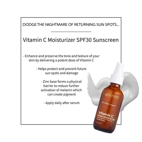small brown glass bottle- Vitamin C Moisturizing Sunscreen SPF30 - RD Alchemy