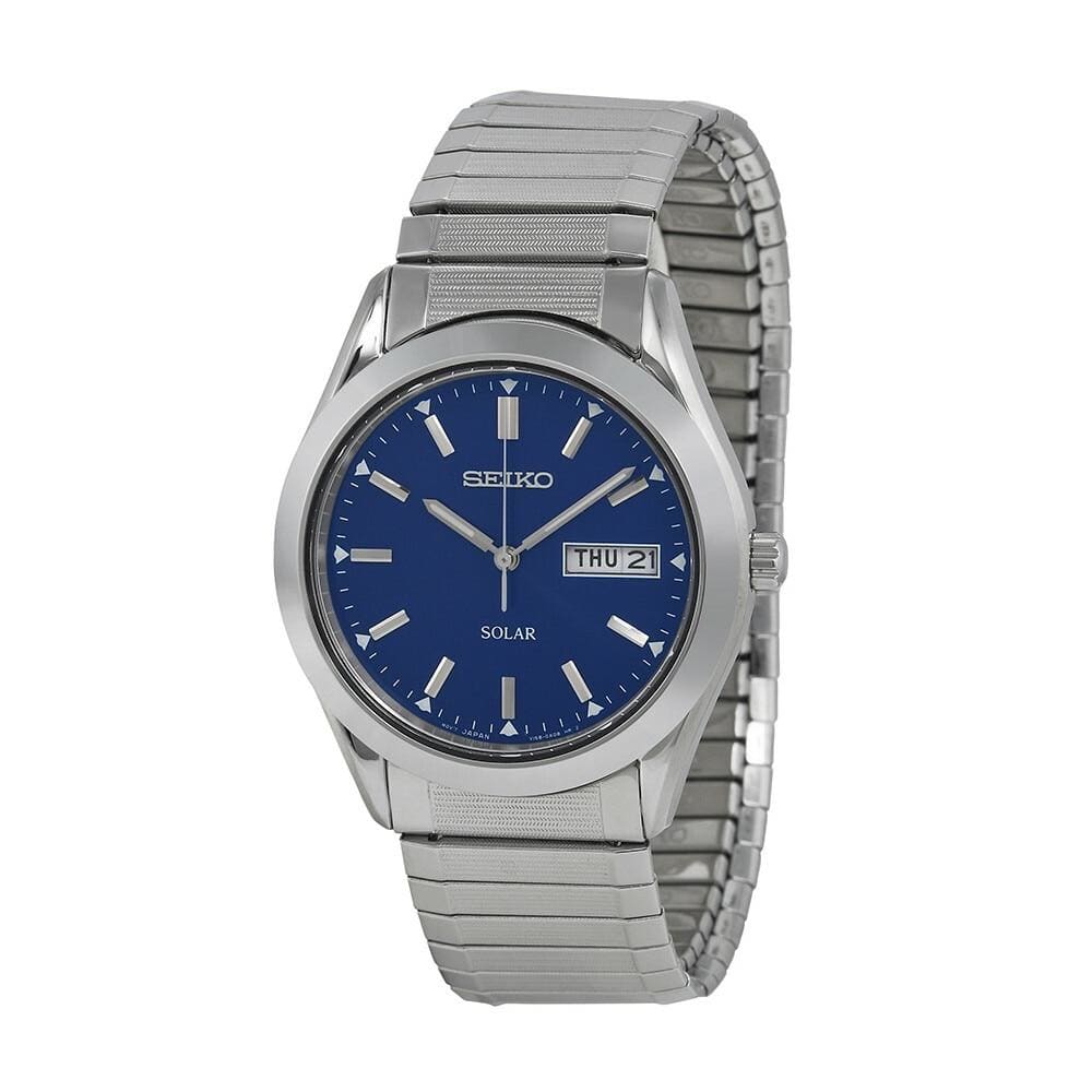 Dropship Seiko SNE057 Solar Silver Stainless Steel Expansion Band Blue Dial  Men's Quartz Watch + Extra 20% Off – Kleerance