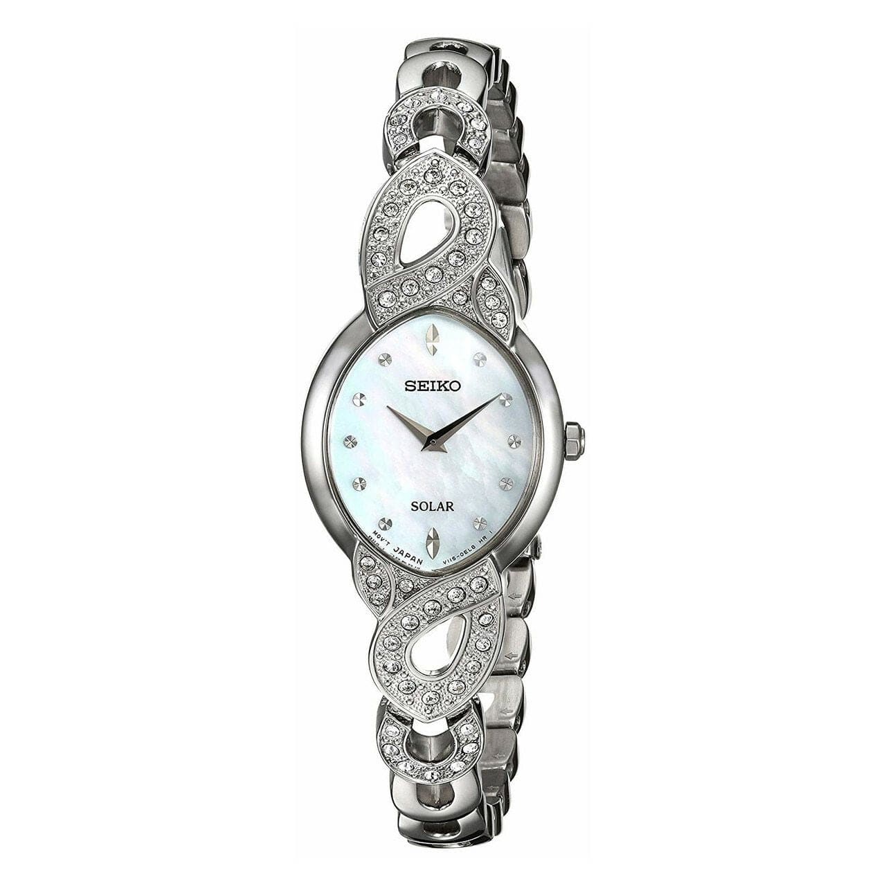 Dropship Seiko SUP367 Solar Swarovski Crystal Accent Mother of Pearl Dial  Women's Stainless Watch + Extra 20% – Kleerance
