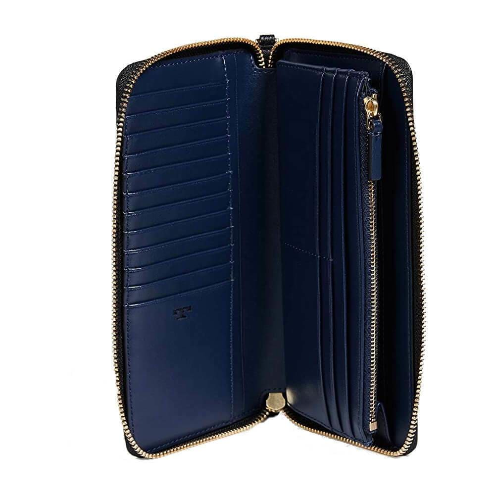 Dropship Tory Burch Robinson Passport Black Royal Navy Textured Leather Continental  Wallet + Extra 20% Off @ – Kleerance