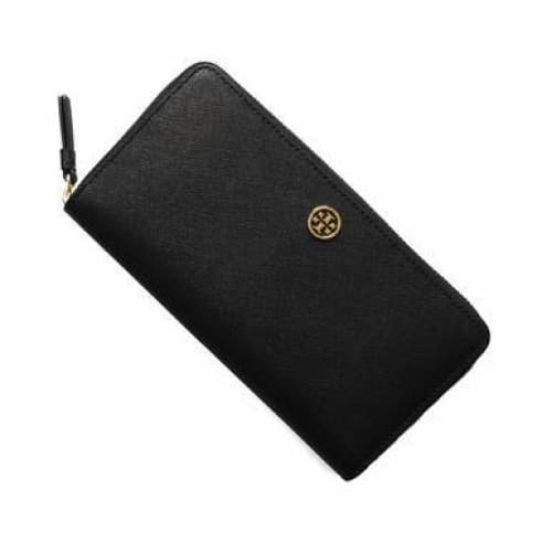 Tory Burch Robinson Zip Continental Black Textured Leather 