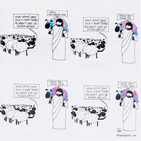 "Lost Transgender Sheep Collage" cartoon by nakedpastor David Hayward