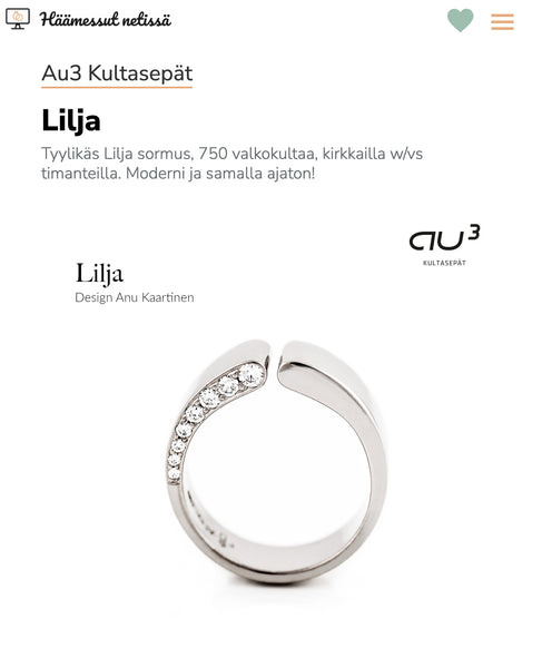 Lilja ring, design by Anu Kaartinen, Au3 Goldsmiths