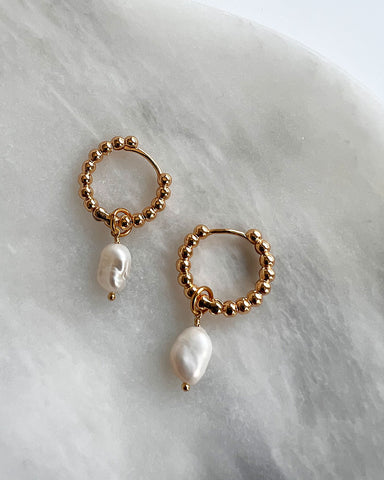 ISLY NYC ISLYNYC Beaded Hoop with Pearl Earrings 18k gold plate