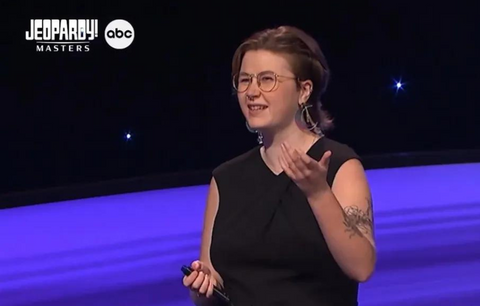 Photo of Mattea Roach on Jeopardy, wearing ISLY NYC Moon and Stars earrings