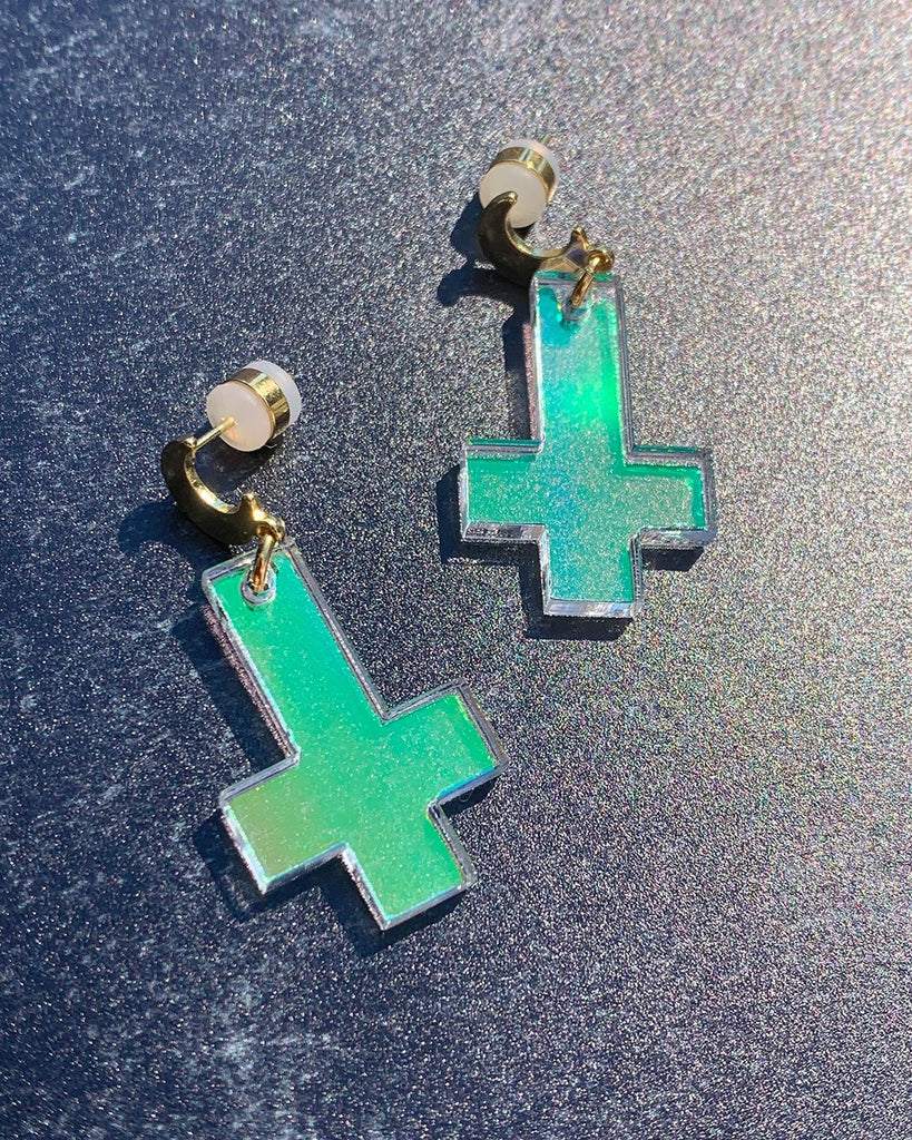 Upside Down Cross Earrings Gold