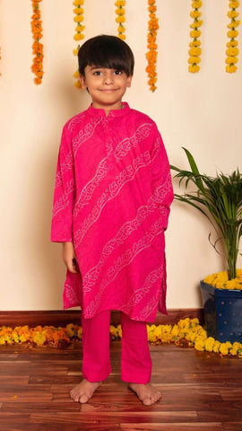 Bandhej Pink boys kurta set for Indian festive occasions in USA