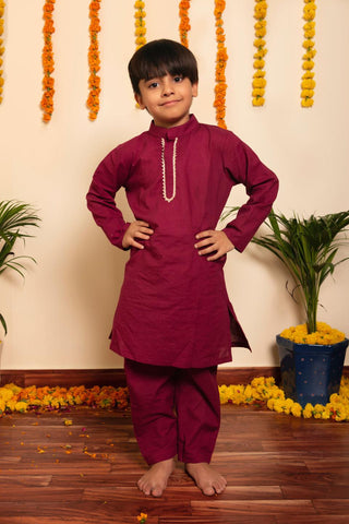 Burgundy red maroon Pure Cotton boys kurta Set for indian festive wear in USA