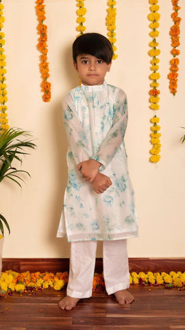 Blue and white floral boys kurta set indianwear in US