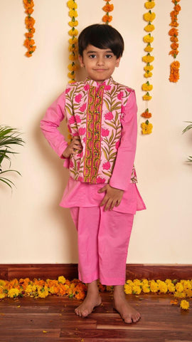 Pink floral boys kurta set indianwear in US