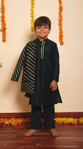 Green Kurta Jacket Set for boys indianwear in USA