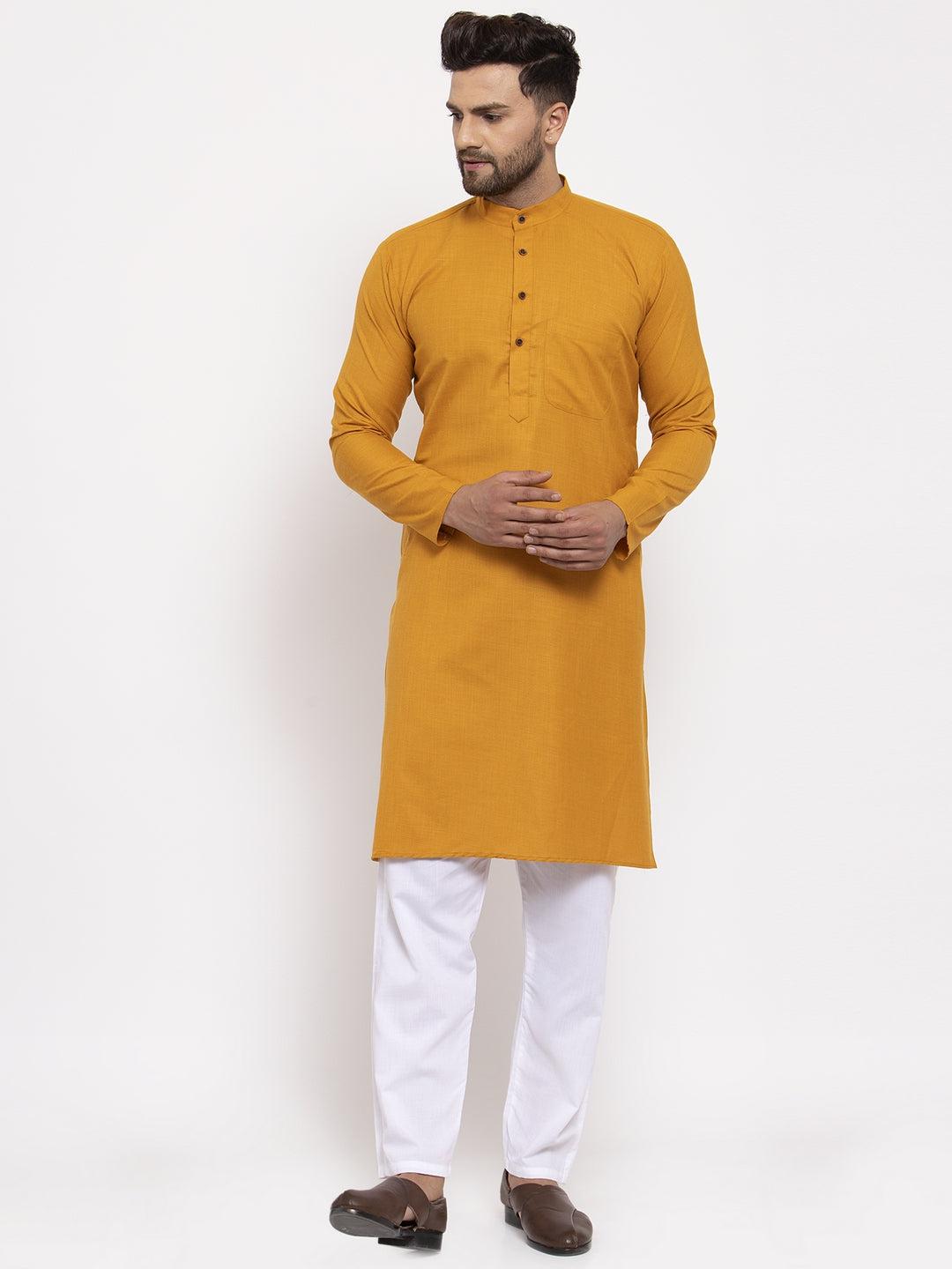 cotton-solid-kurta-pyjama-10408156YL, Men Indian Ethnic Clothing, Cotton Men Kurta Pyjama Set