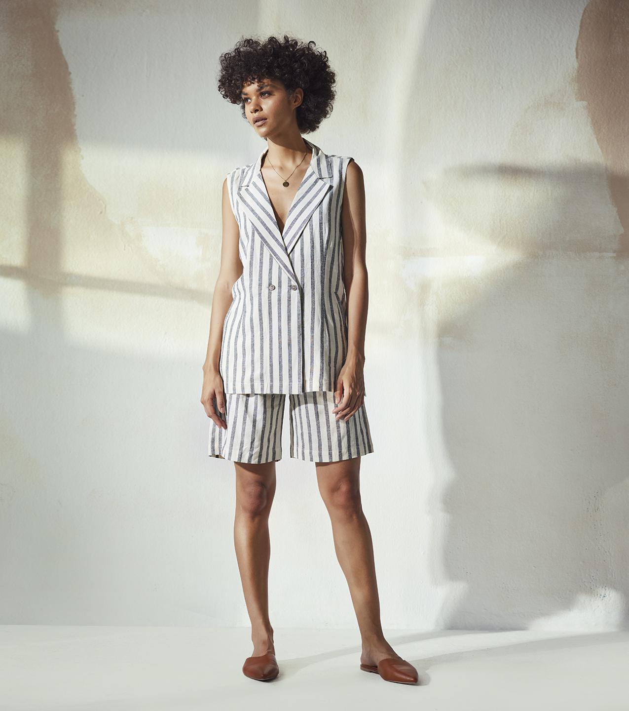 Off-White & Linen Stripe Co-Ord Set for Women - Free Shipping & Easy Returns – Fledgling Wings