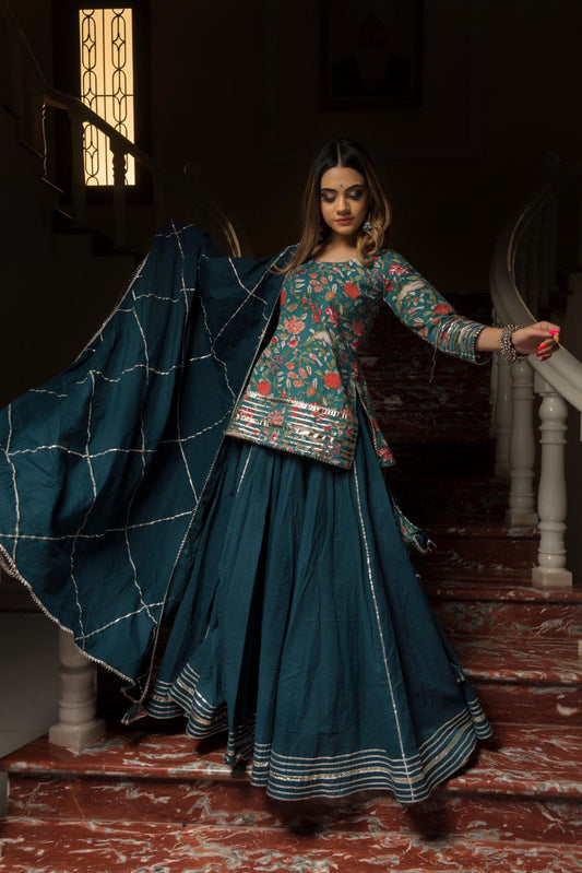 Powder blue embroidered kurta with lehenga skirt set available only at  Pernia's Pop Up Shop. 2024