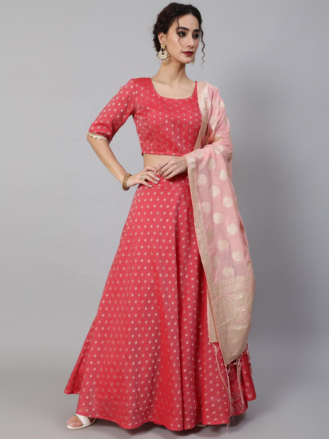red-gold-woven-design-lace-work-lehenga-choli-with-brocade-dupatta-11023044RD, Women Indian Ethnic Clothing, Chanderi Lehenga Choli