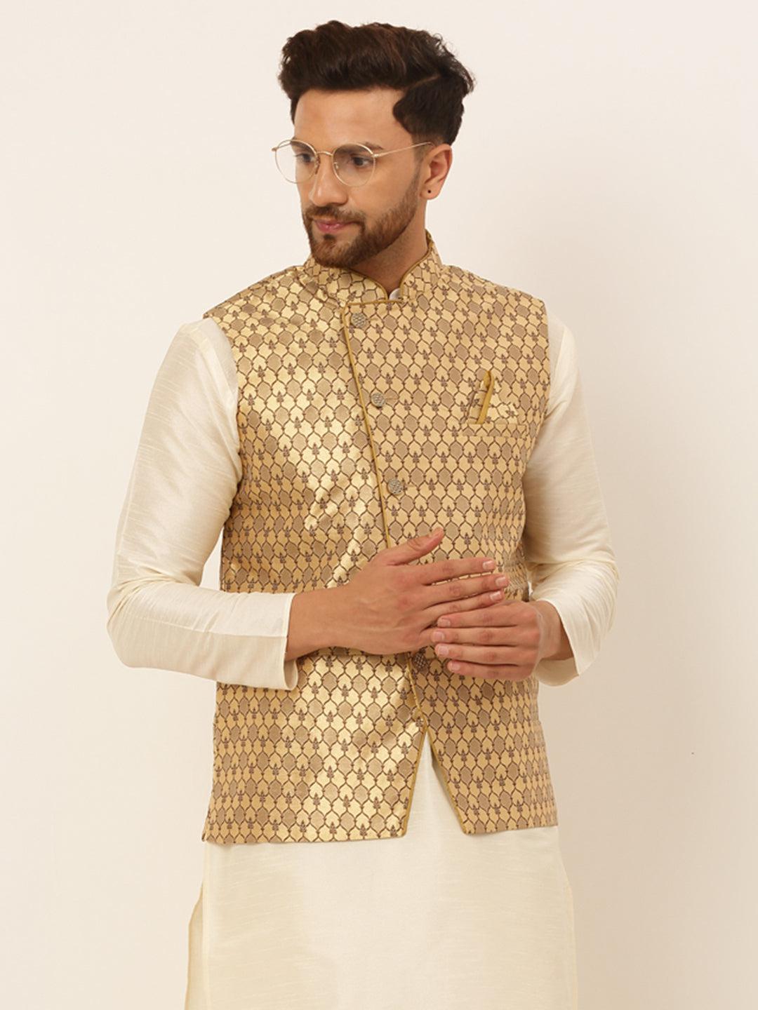 woven-design-nehru-jackets-10426055GL, Men Indian Ethnic Clothing, Silk Blend Men Jacket