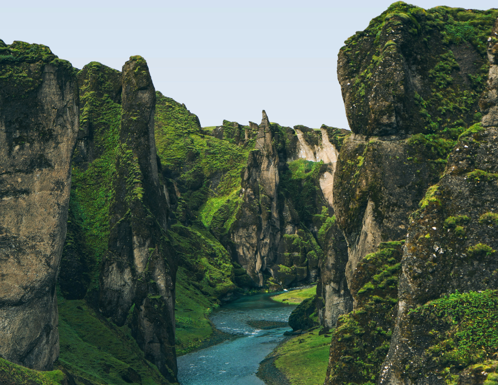 River with greenery along a cliffside