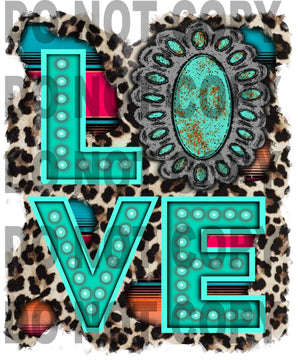 Ready to Press Sublimation Transfer Turquoise Love